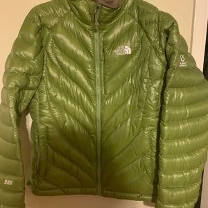 The North Face green puffer jacket